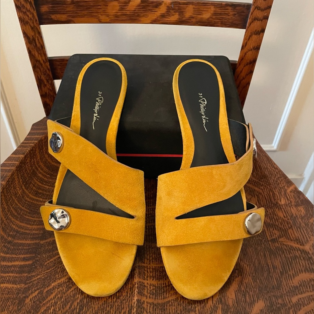 Phillip Lim Mustard Yellow Suede Flat Slide Sandals